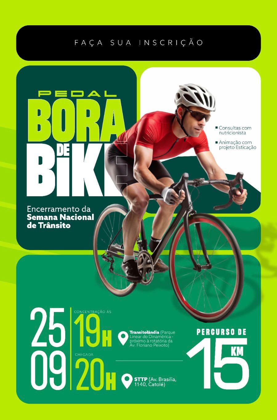 Pedal “Bora de Bike” vai marcar encerramento da Semana Nacional de Trânsito, em Campina Grande